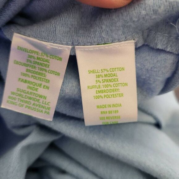 Lilly Pulitzer Suzy Scalloped Sweatshirt Womens Small Oversized Ruffled Blue Pin - Picture 7 of 7